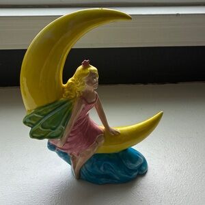 Fairy Lovers! Collectible Vintage Ceramic Fairy on Crescent Moon